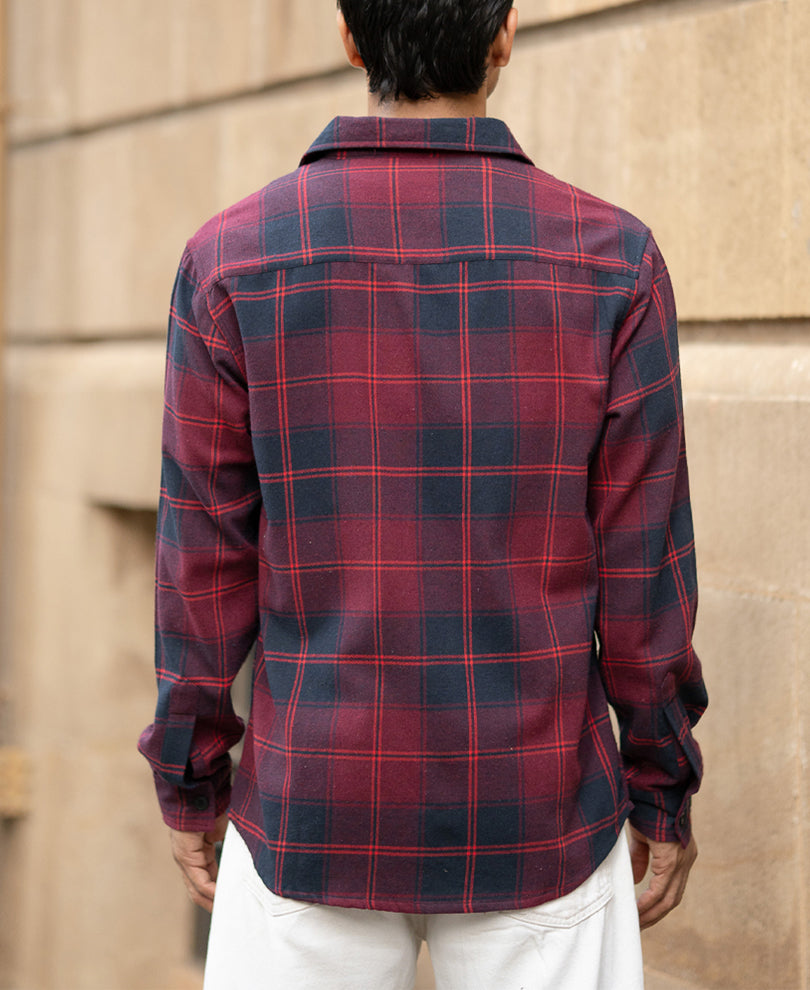 Wine Check Shirt With Pockets