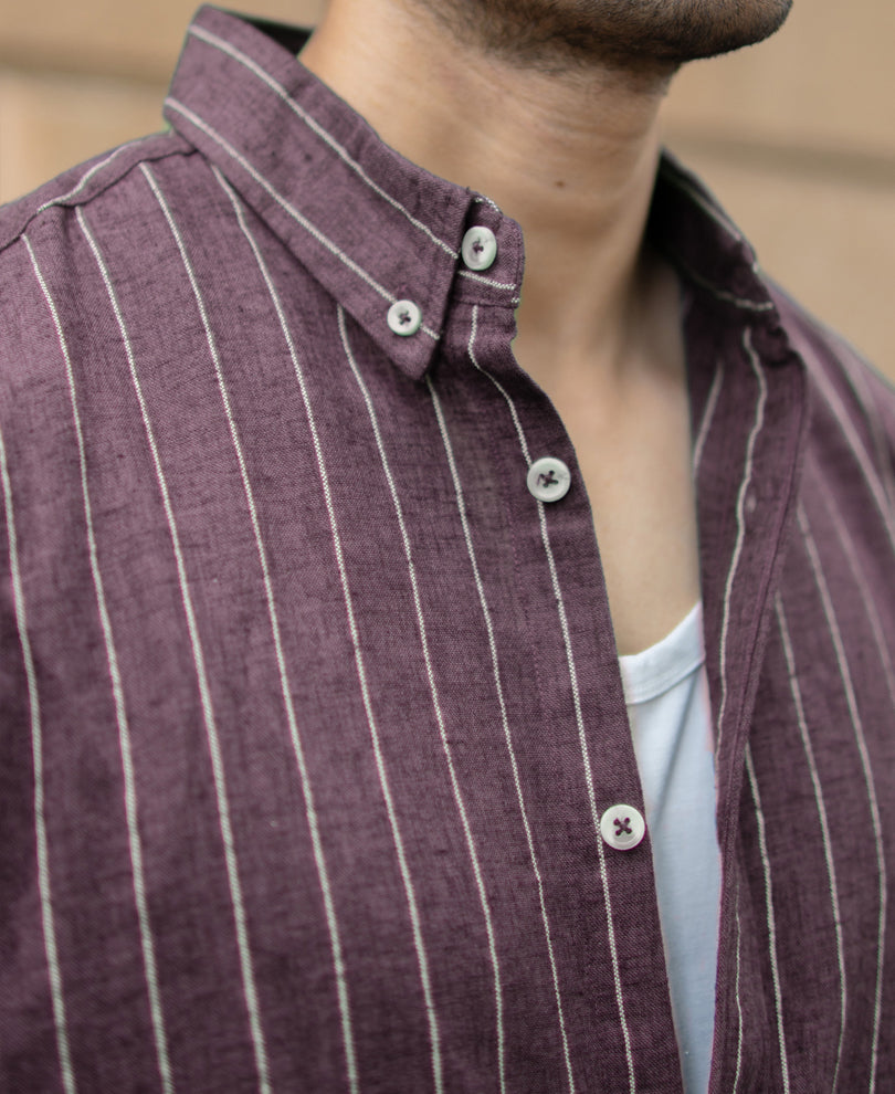 Brown Flowy Striped Shirt