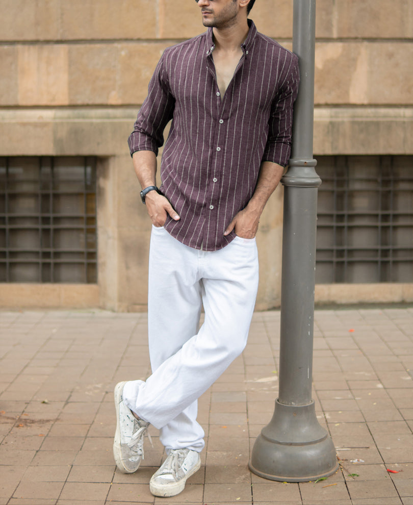 Brown Flowy Striped Shirt