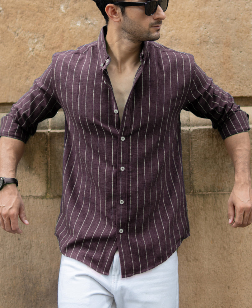 Brown Flowy Striped Shirt