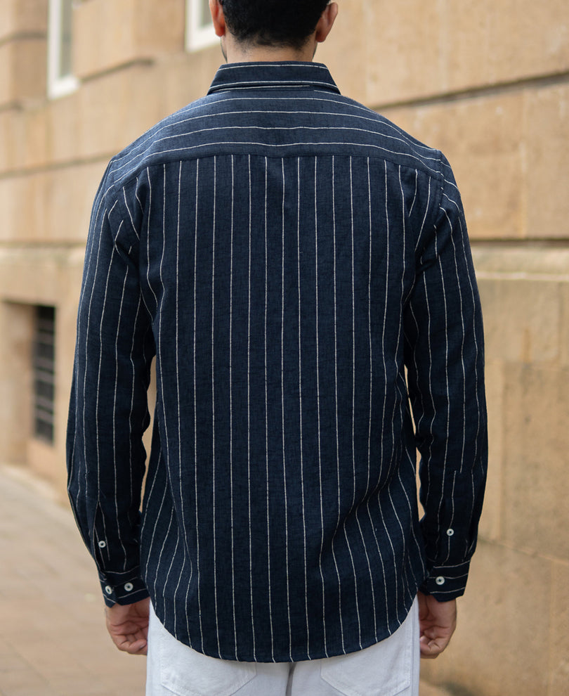 Dark Blue Flowy Striped Shirt