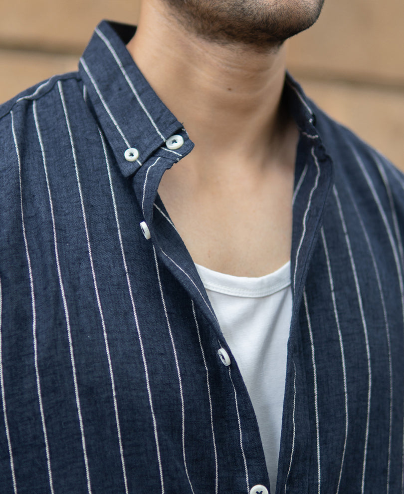 Dark Blue Flowy Striped Shirt