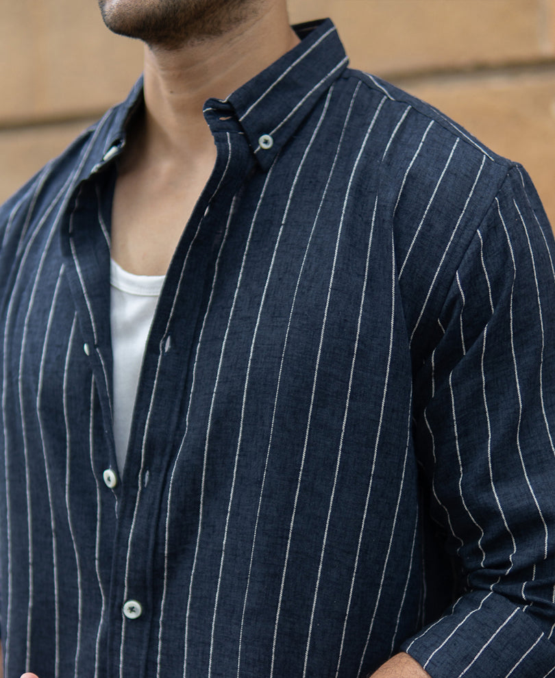 Dark Blue Flowy Striped Shirt