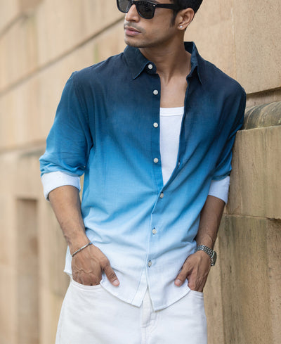 Dark Blue Ombre Print Shirt