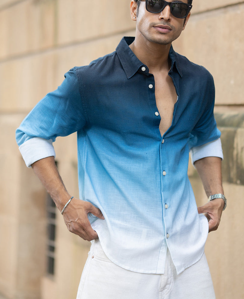 Dark Blue Ombre Print Shirt