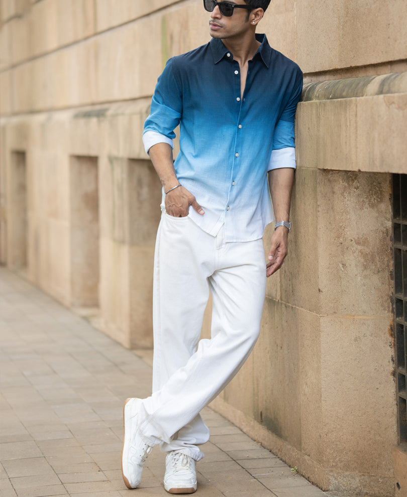 Dark Blue Ombre Print Shirt