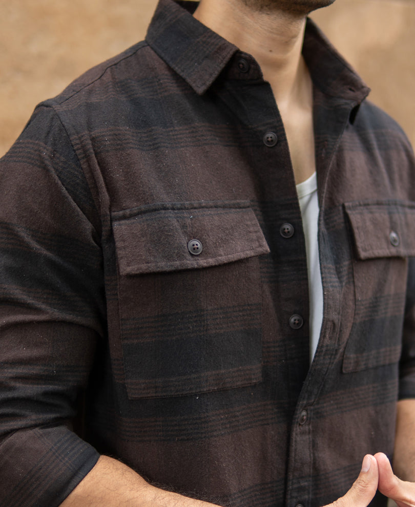 Dark Brown Brushed Checks Shirt