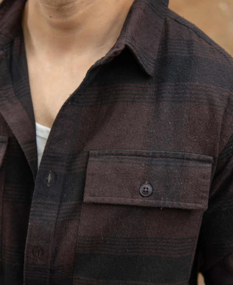 Dark Brown Brushed Checks Shirt