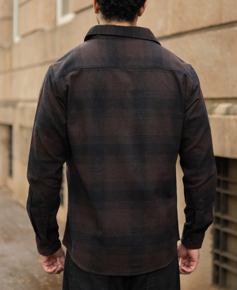 Dark Brown Brushed Checks Shirt