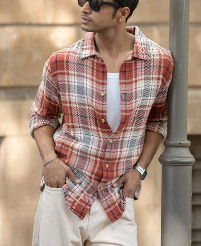 Brick Structured Checks Shirt