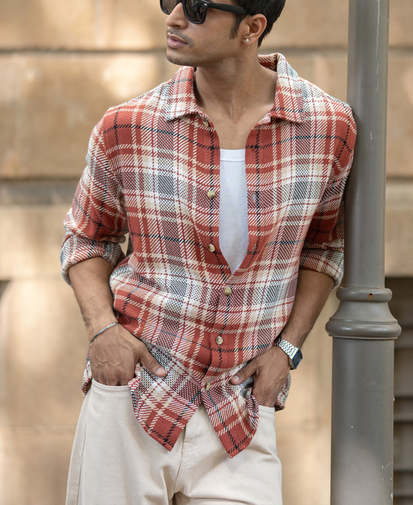 Brick Structured Checks Shirt