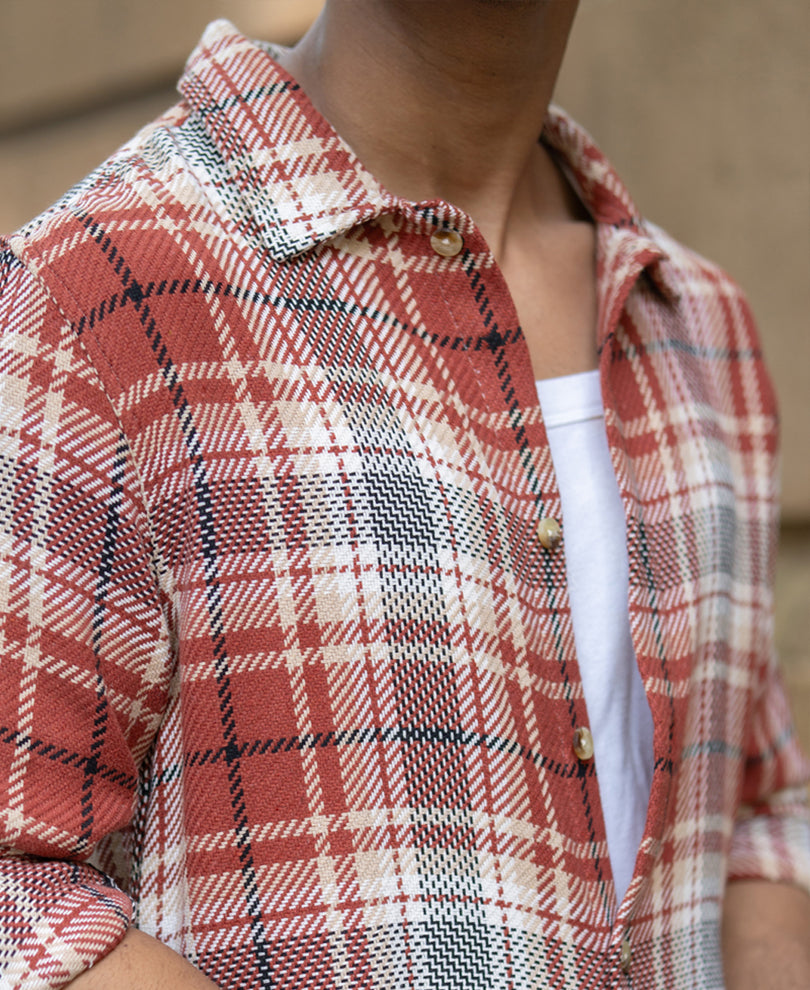 Brick Structured Checks Shirt