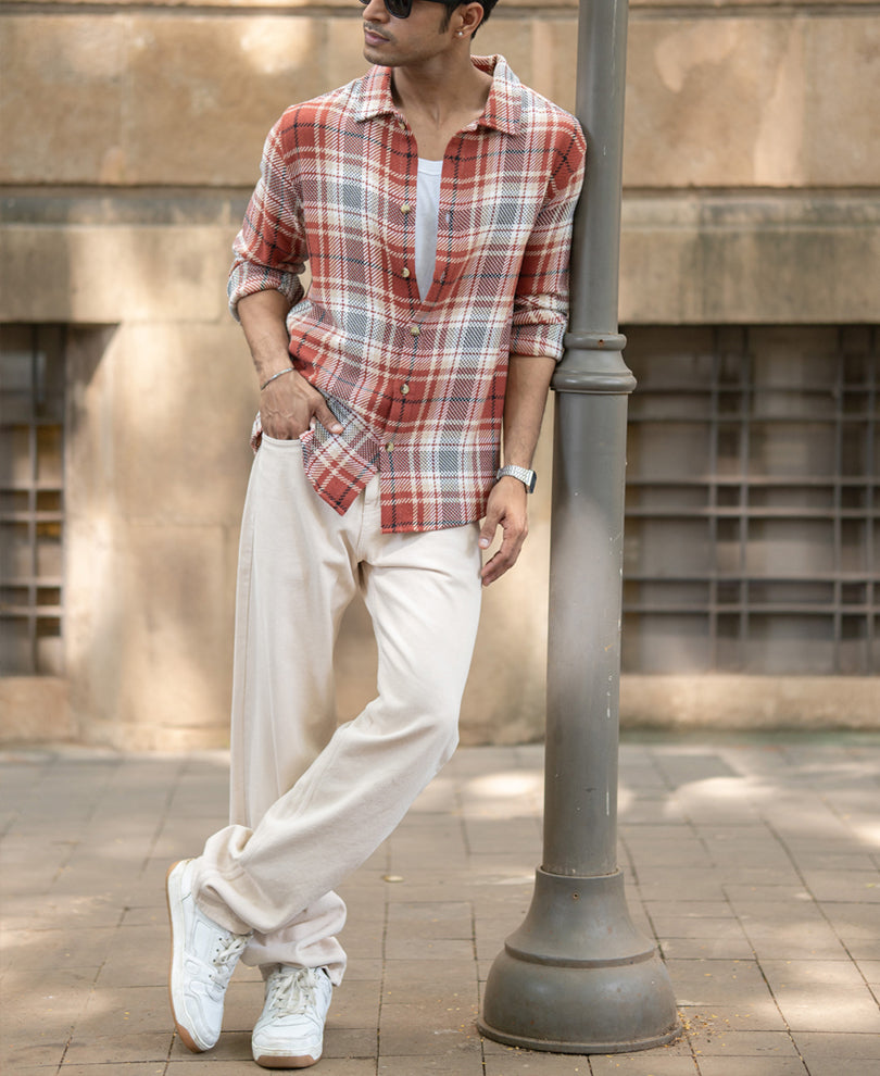 Brick Structured Checks Shirt