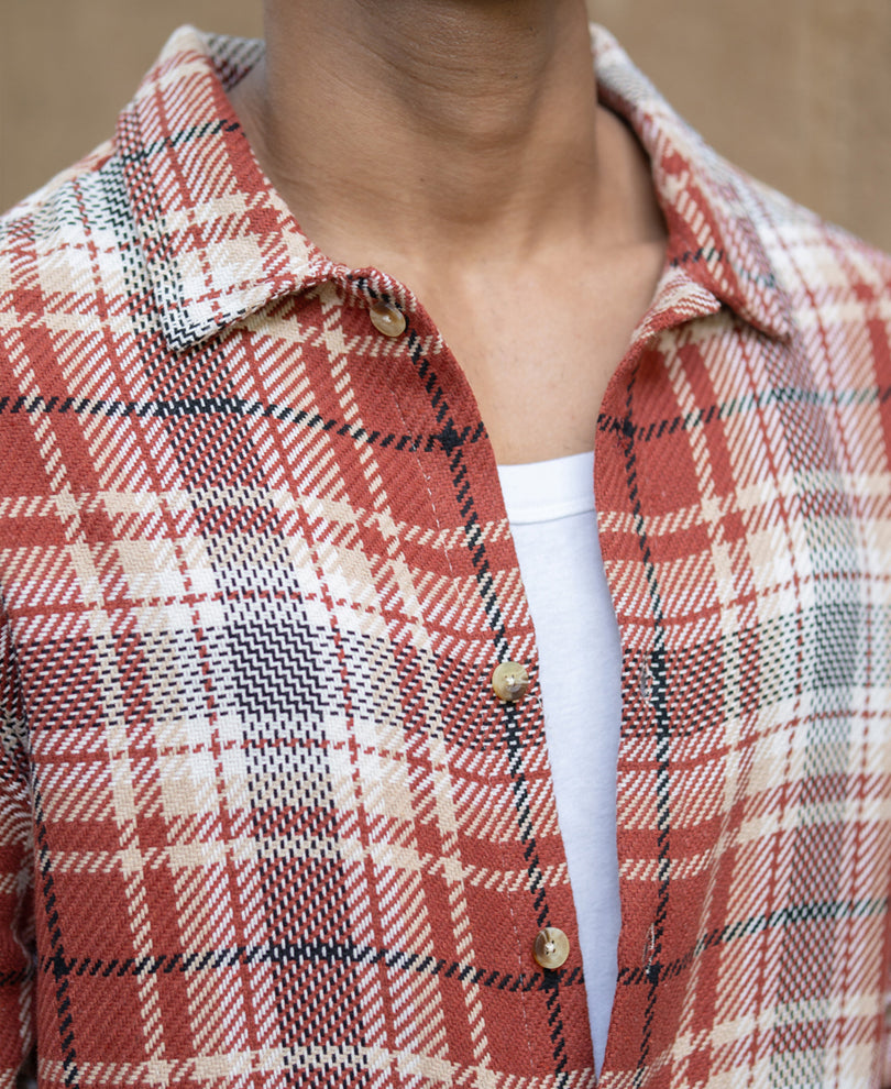 Brick Structured Checks Shirt