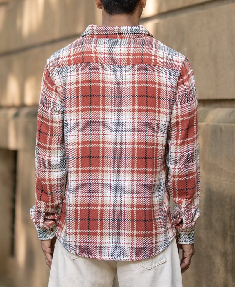 Brick Structured Checks Shirt