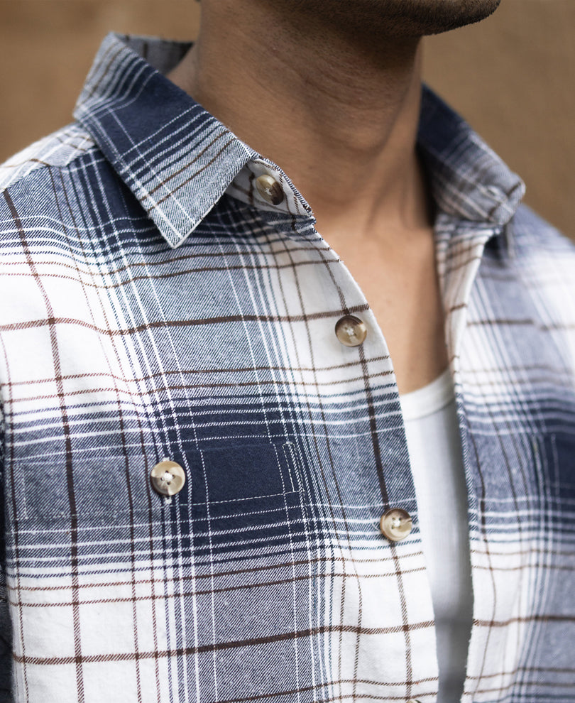 Navy And White Checks Shirt