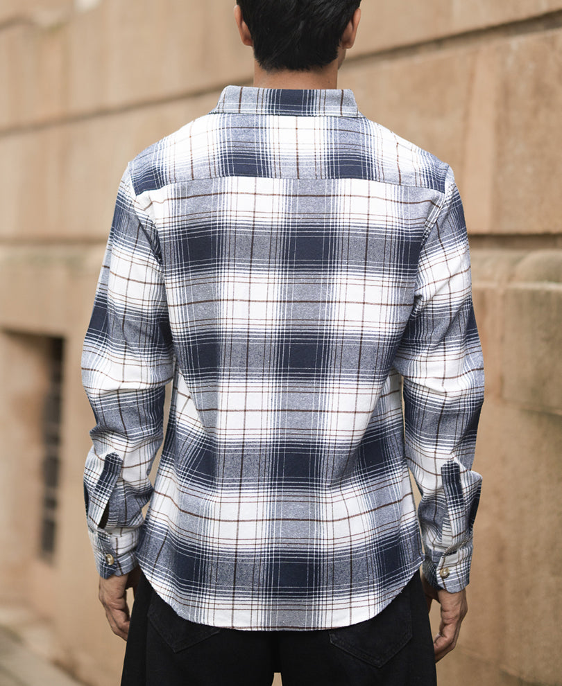 Navy And White Checks Shirt