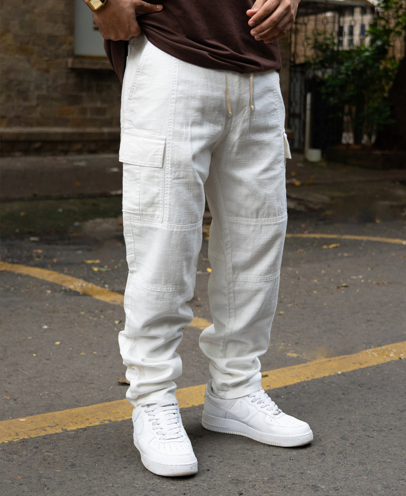 Off-White Cotton Cargo Pant.