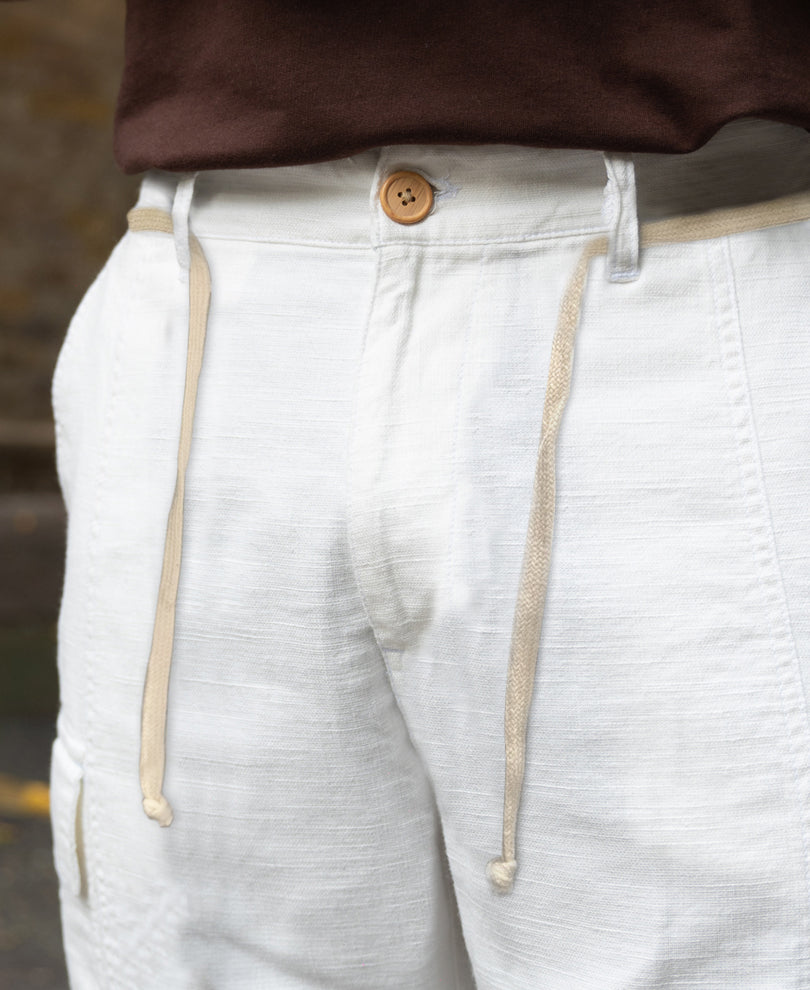 Off-White Cotton Cargo Pant.
