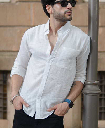 White Slub Textured Shirt