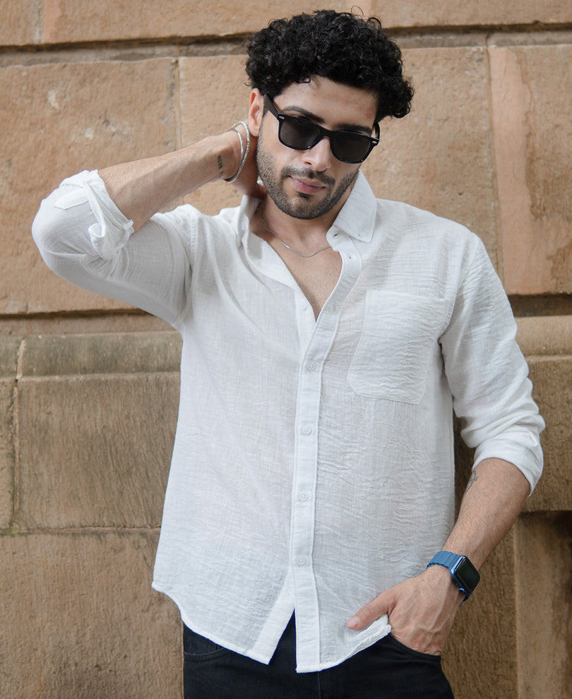 White Slub Textured Shirt