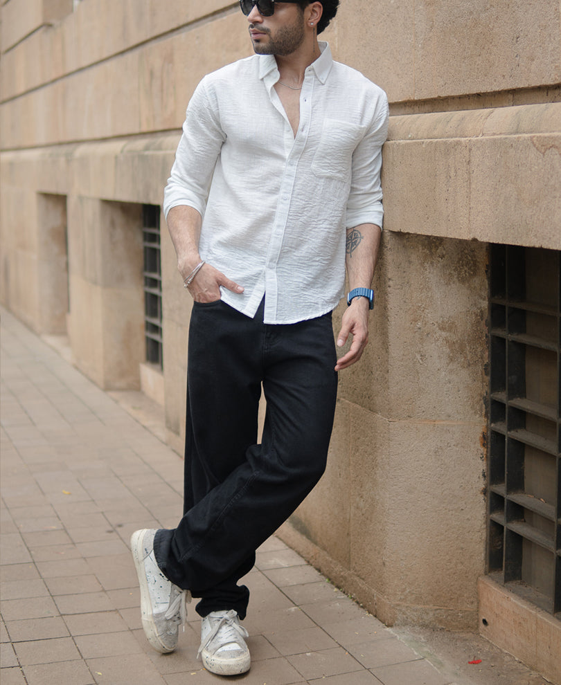 White Slub Textured Shirt