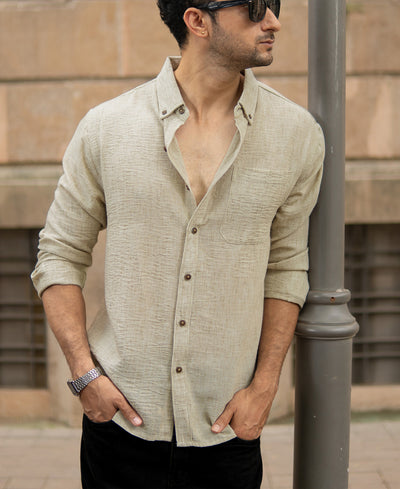 Beige Slub Textured Shirt