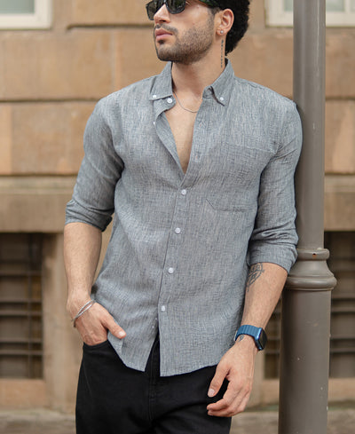Light Grey Slub Textured Full Sleeves Shirt