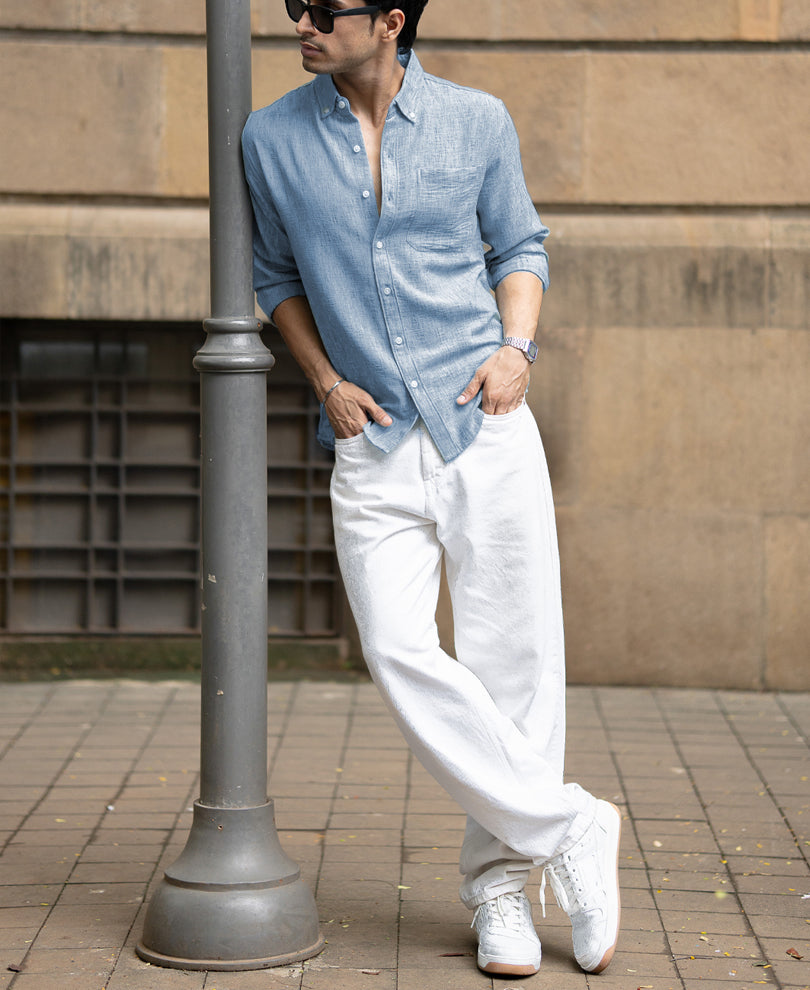 Light Grey Slub Textured Shirt