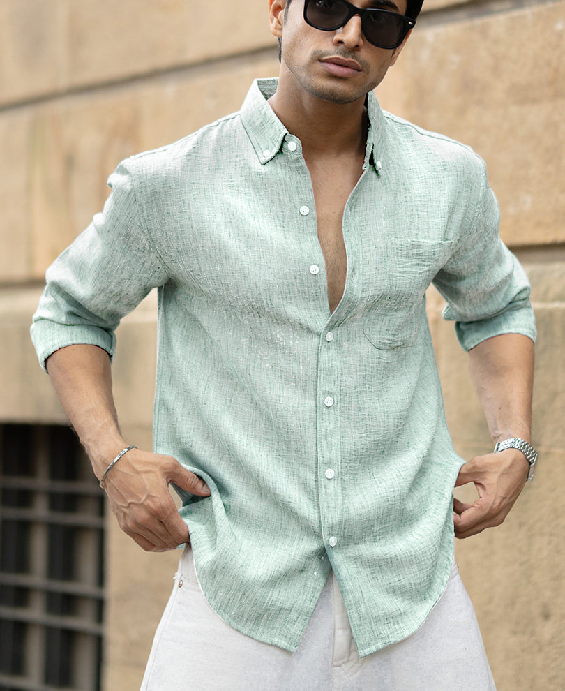 Green Slub Textured Shirt
