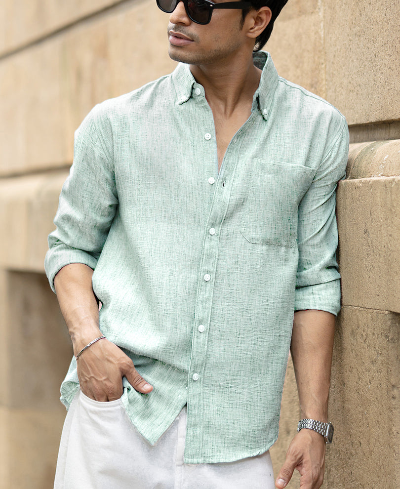 Green Slub Textured Shirt.