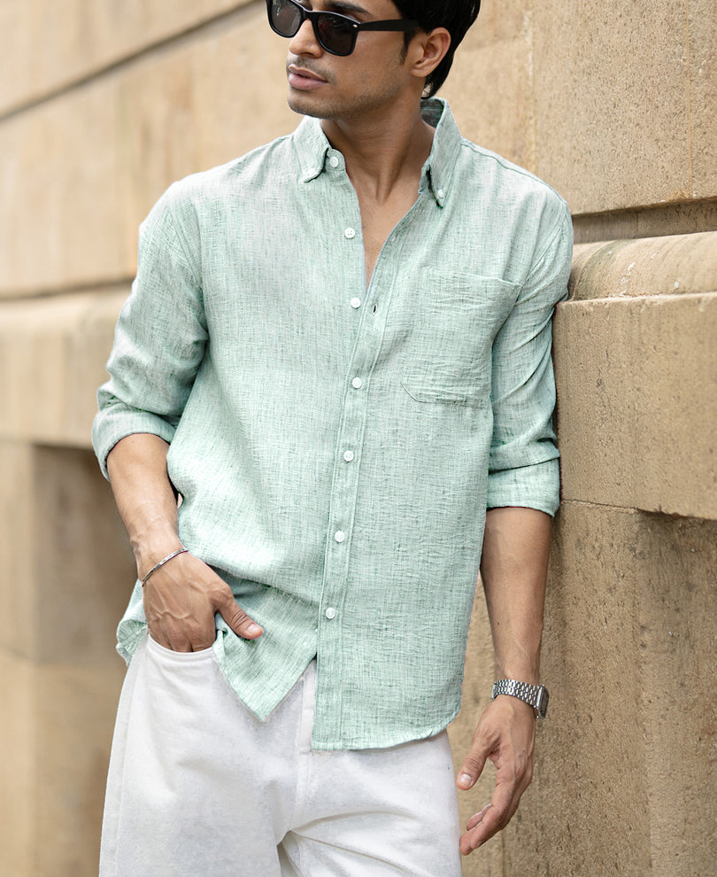 Green Slub Textured Shirt