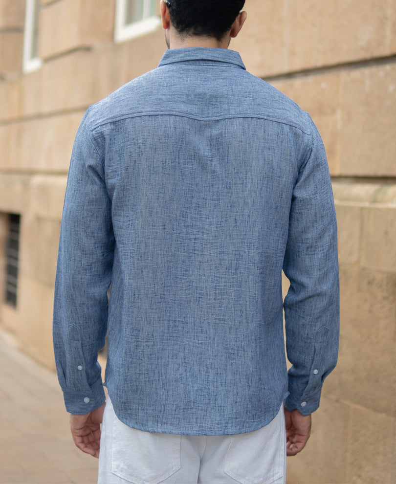 Dark Blue Slub Textured Shirt