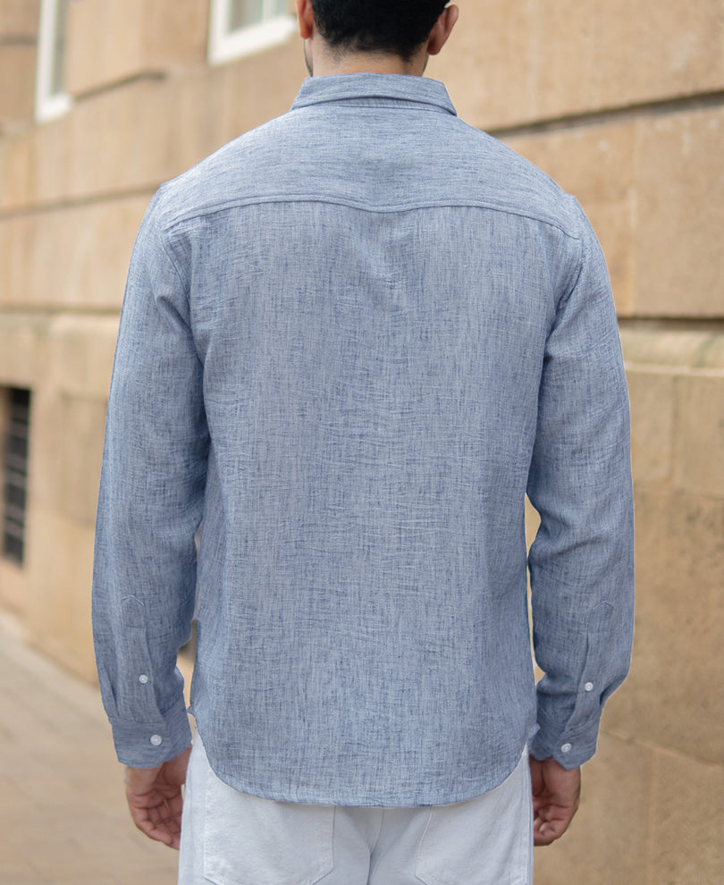 Dark Blue Slub Textured Shirt.