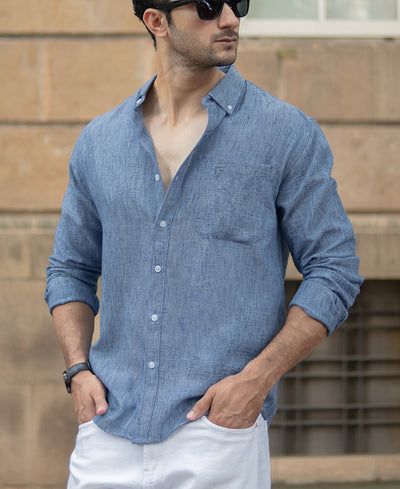 Dark Blue Slub Textured Shirt
