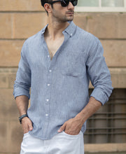 Dark Blue Slub Textured Shirt.
