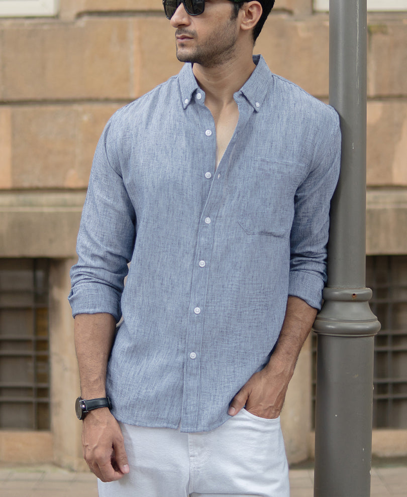 Dark Blue Slub Textured Shirt.
