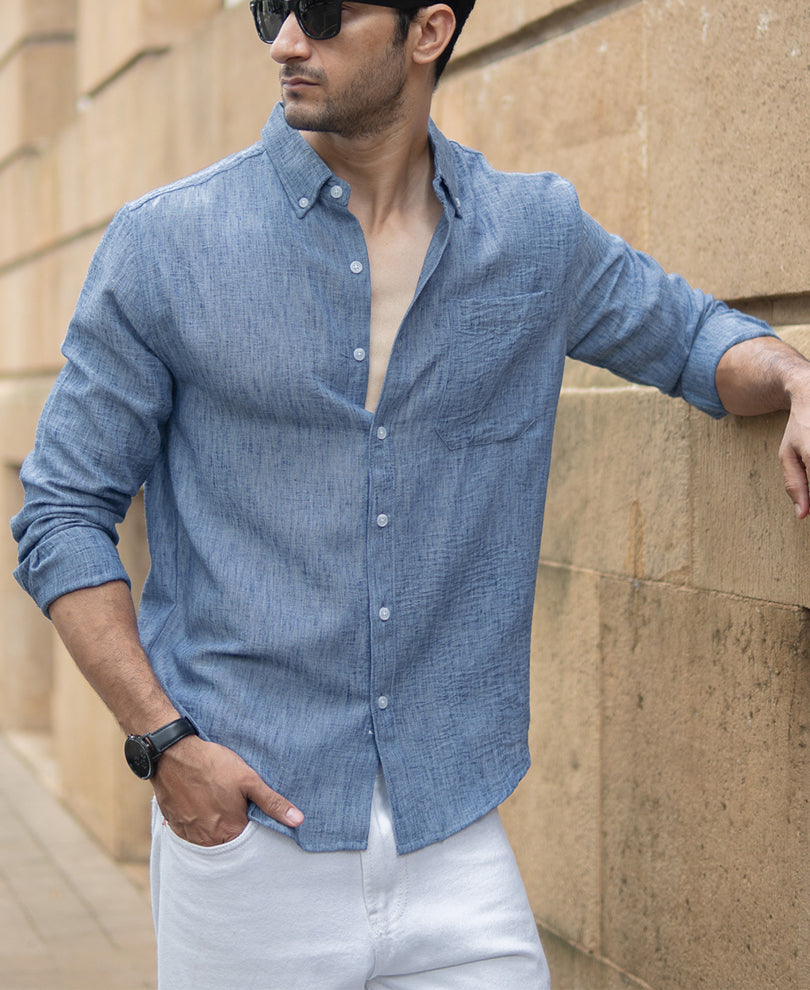 Dark Blue Slub Textured Shirt