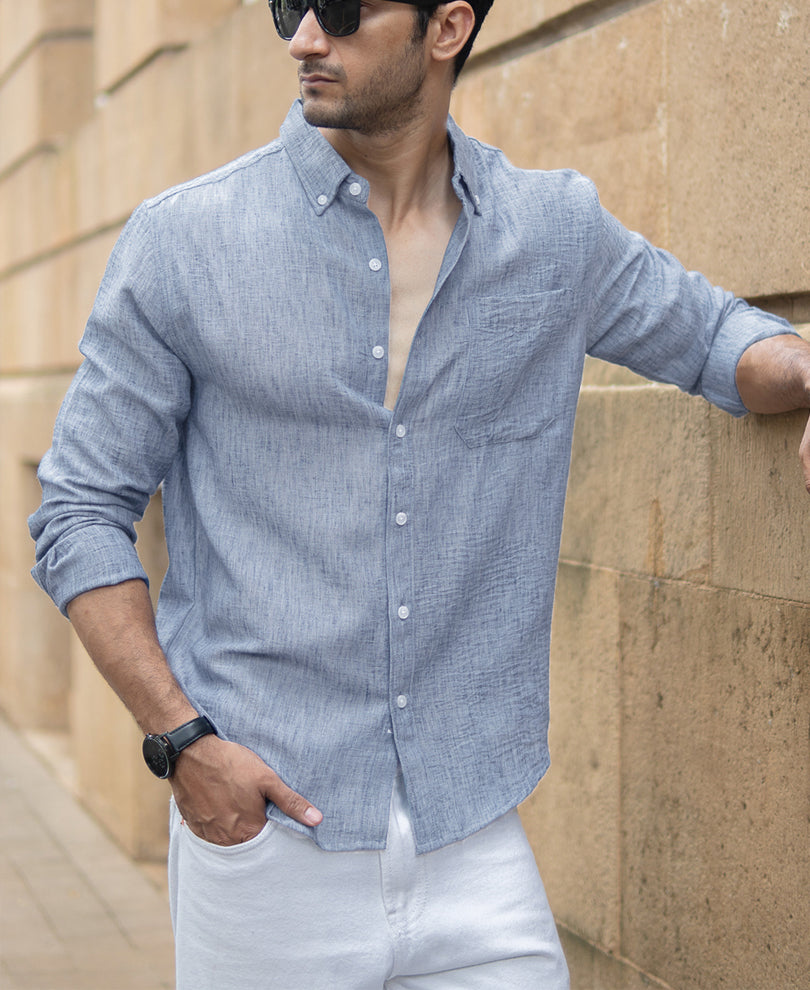 Dark Blue Slub Textured Shirt.