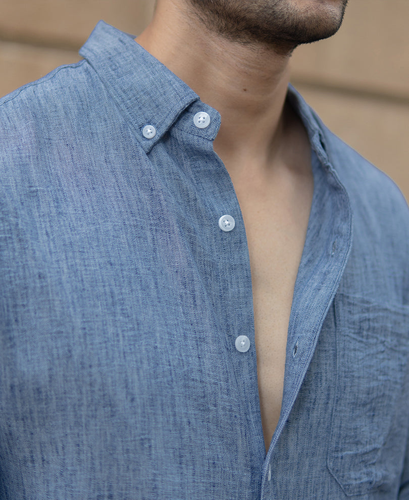Dark Blue Slub Textured Shirt