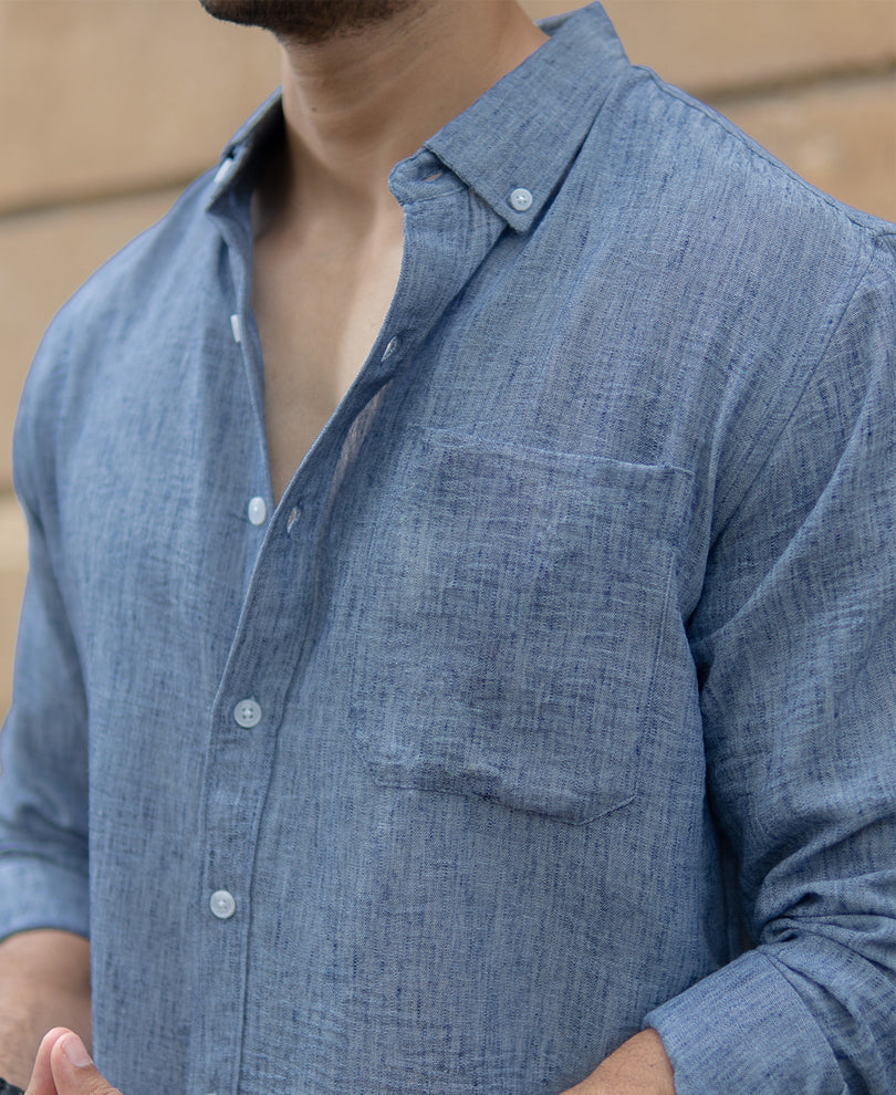 Dark Blue Slub Textured Shirt