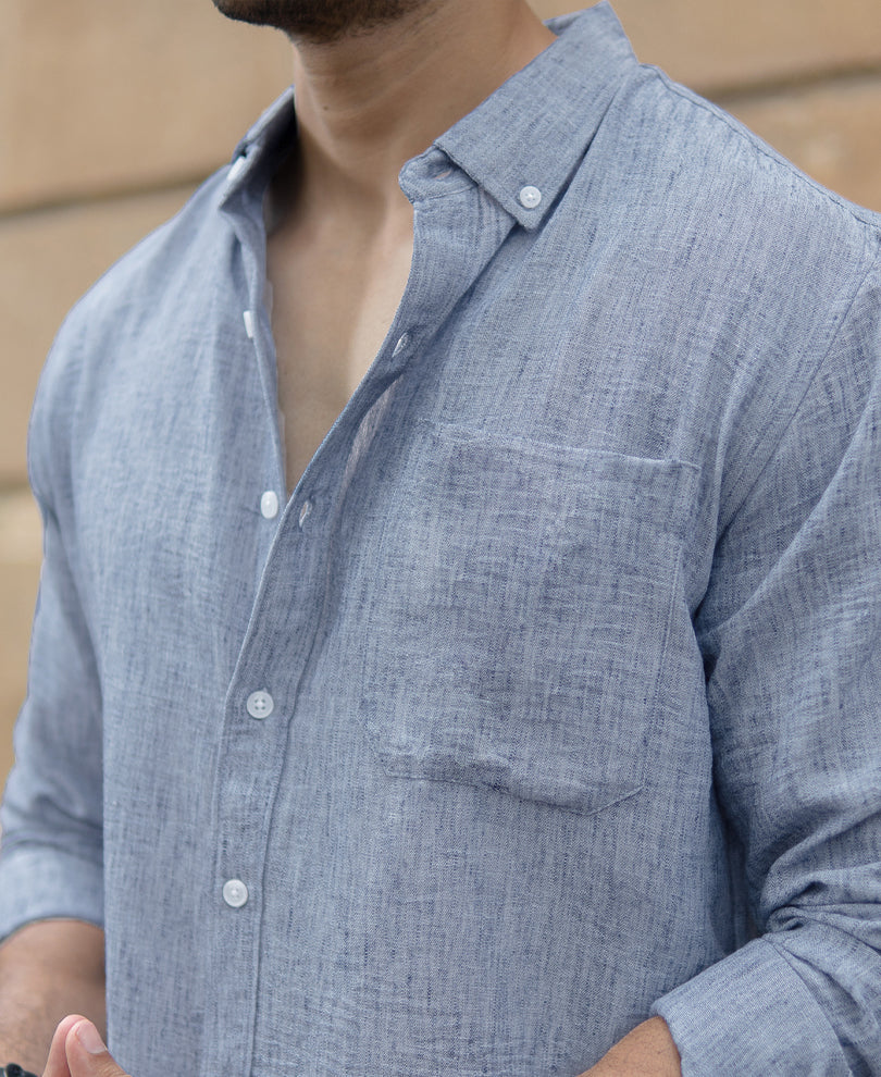 Dark Blue Slub Textured Shirt.