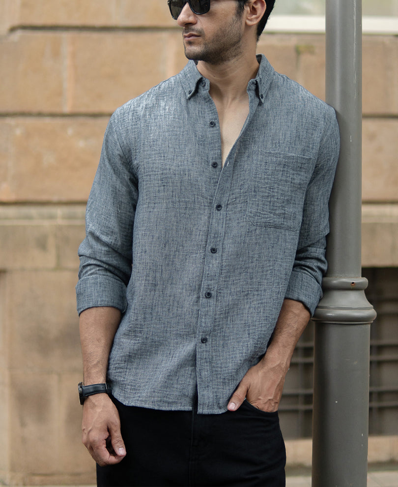 Dark Grey Slub Textured Shirt