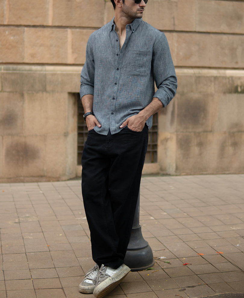 Dark Grey Slub Textured Shirt