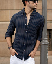 Grey Knit Structured Stripe Shirt