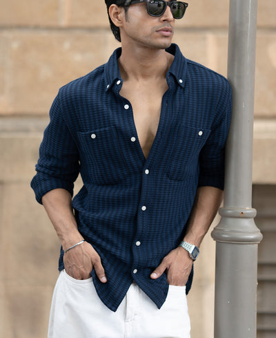 Denim Knit Structured Stripe Shirt