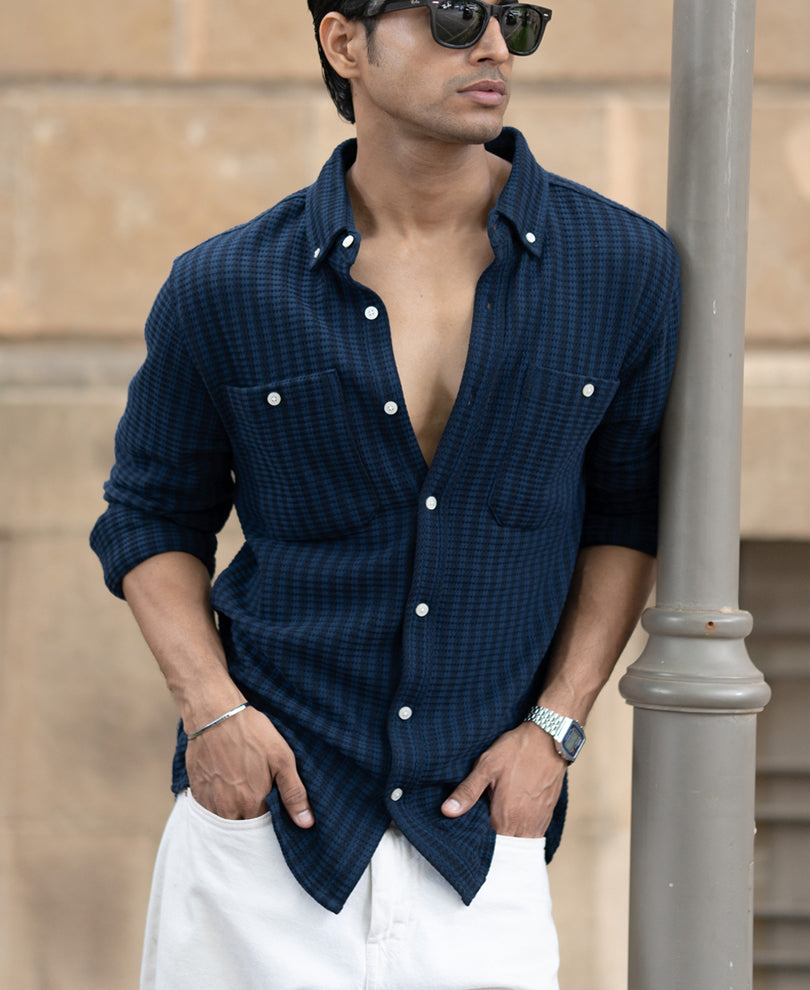 Denim Knit Structured Stripe Shirt