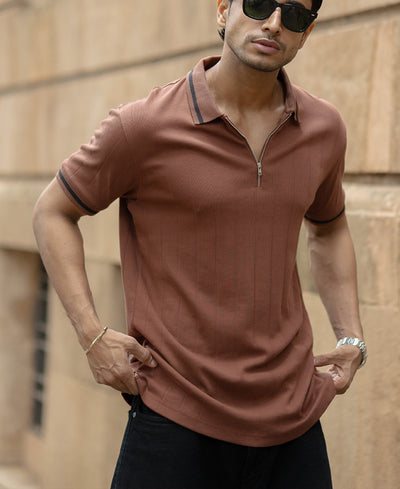 Dark Tan Zipper T-Shirt