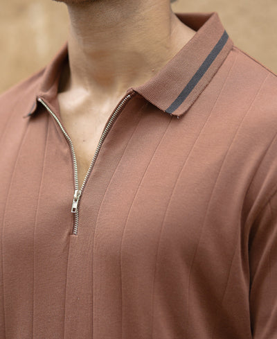 Dark Tan Zipper T-Shirt