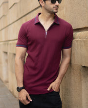 Maroon Knit Zipper T-Shirt